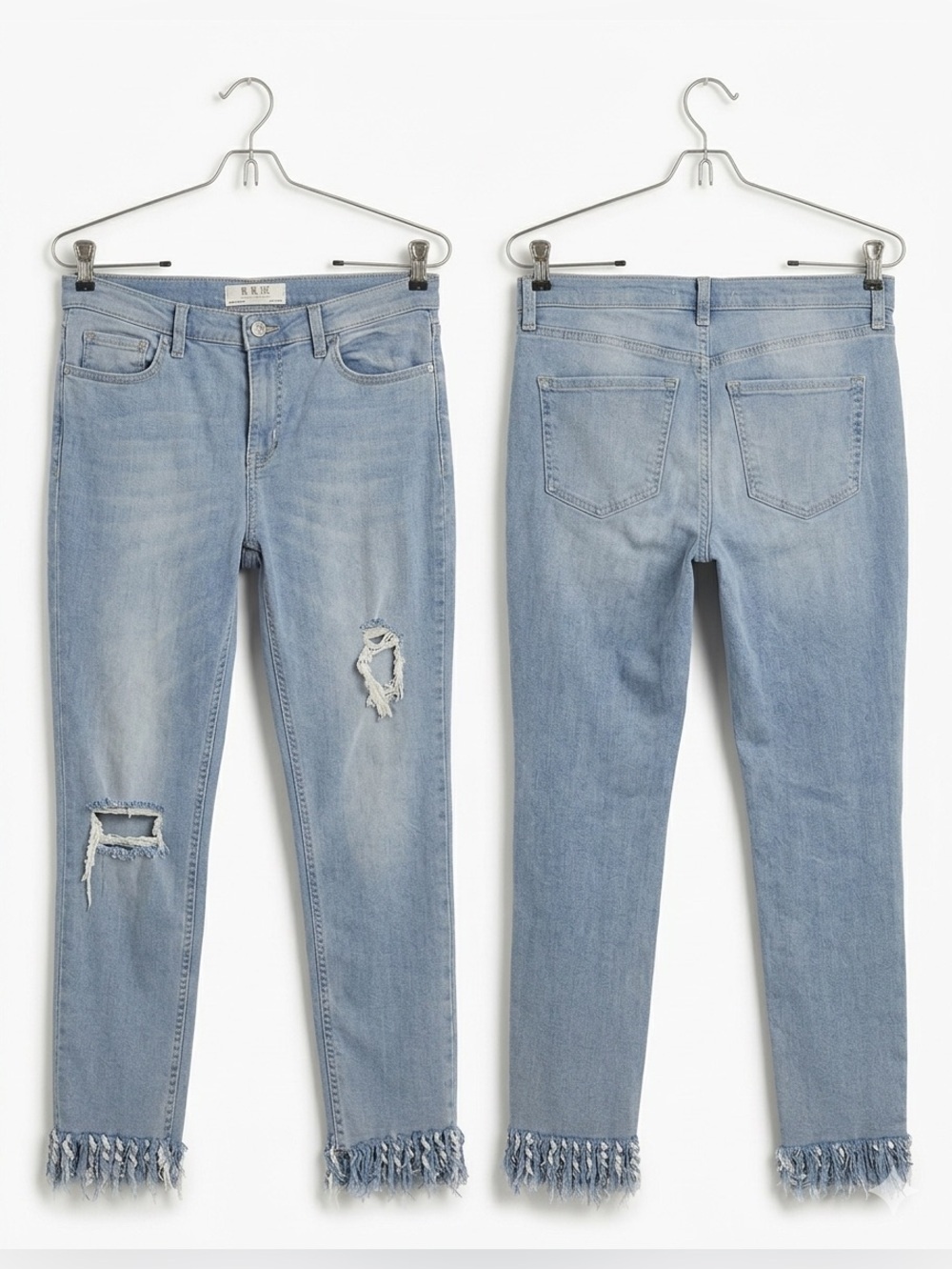 We the Free Light Wash High Rise Distressed Knees and Frayed Hem Skinny …
